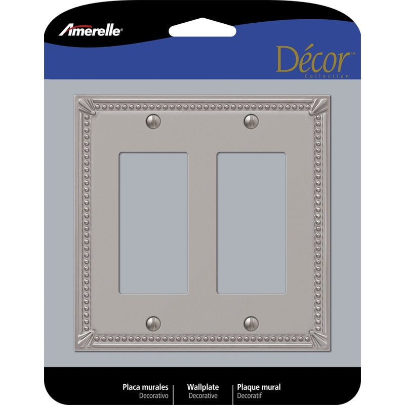 AMERELLE - Amerelle Imperial Bead Brushed Nickel 2 gang Metal Decorator Wall Plate 1 pk