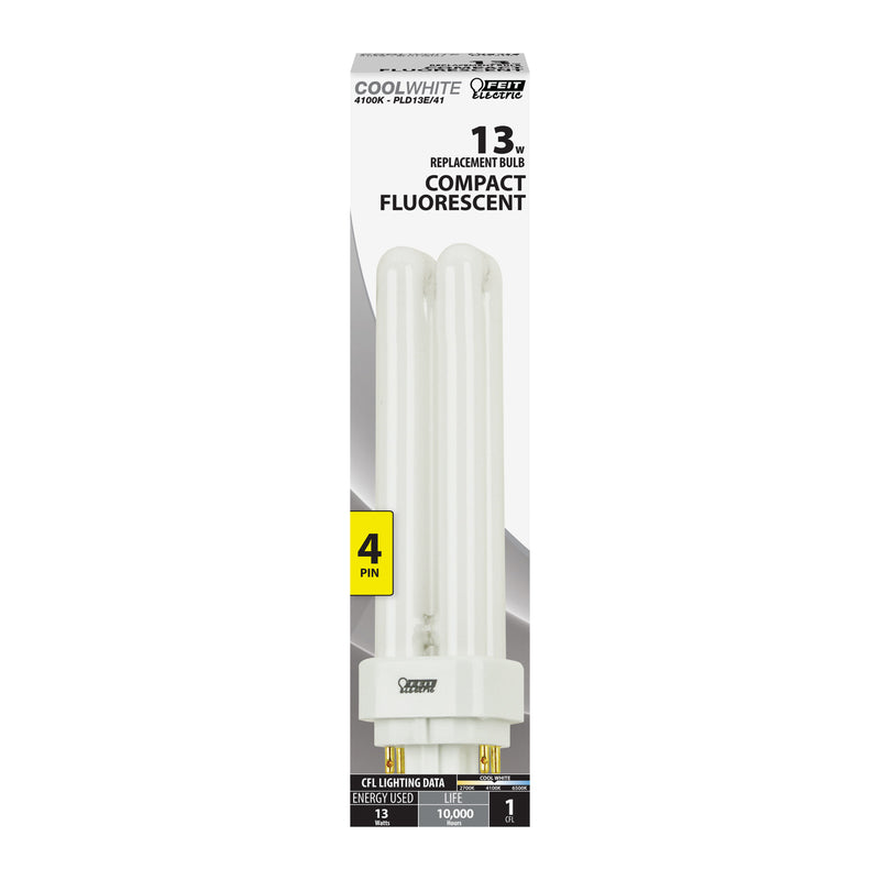 FEIT - Feit 13 W PL 1.4 in. D X 5.2 in. L Fluorescent Bulb Cool White Compact 4100 K 1 pk