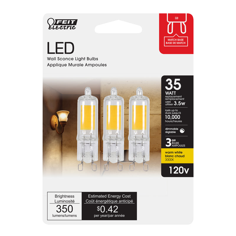 FEIT - Feit T4 G9 LED Bulb Warm White 35 Watt Equivalence 3 pk