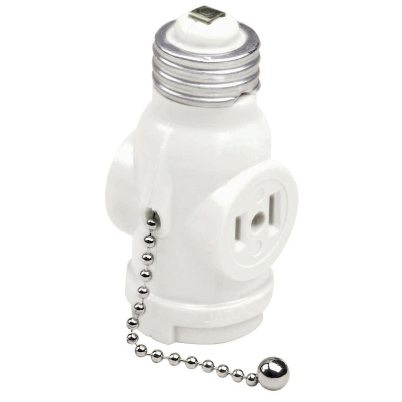 LEVITON - Leviton Metal Medium Base Pull Chain Socket w/Outlet 1 pk