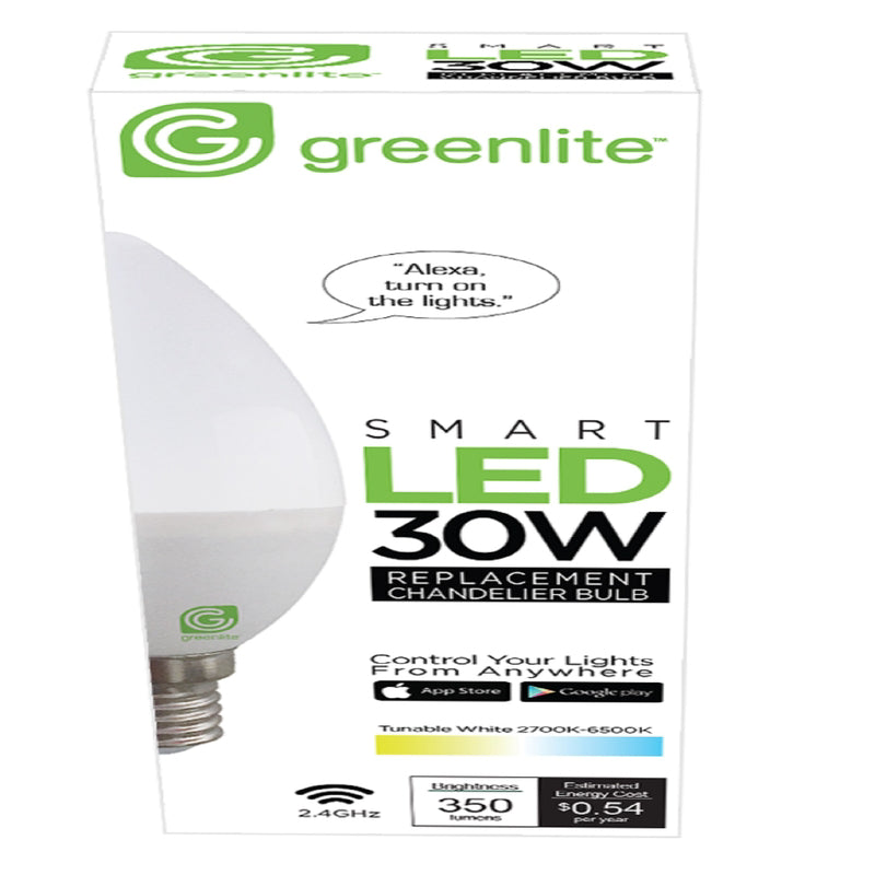 GREENLITE - Greenlite B10 E12 (Candelabra) Smart-Enabled LED Bulb Tunable White/Color Changing 30 Watt Equivalen