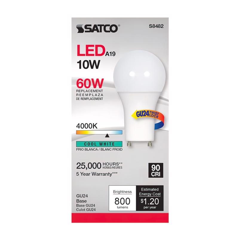 SATCO - Satco A19 GU24 LED Bulb Cool White 60 Watt Equivalence 1 pk