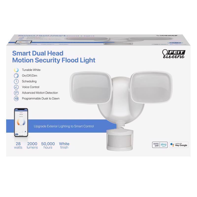 FEIT - Feit Smart Home Motion-Sensing Hardwired LED White Smart-Enabled Security Floodlight