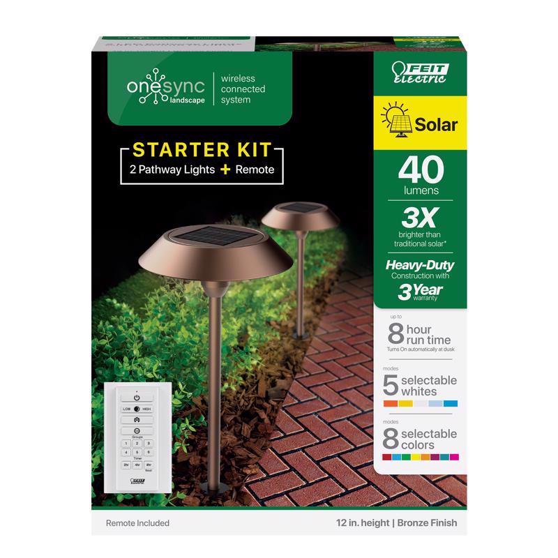 FEIT - Feit OneSync Bronze Solar Powered 40 W LED Pathway Light 2 pk