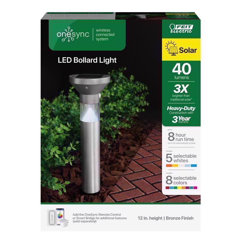 FEIT - Feit OneSync Brushed Nickel Solar Powered 40 W LED Bollard Light 1 pk