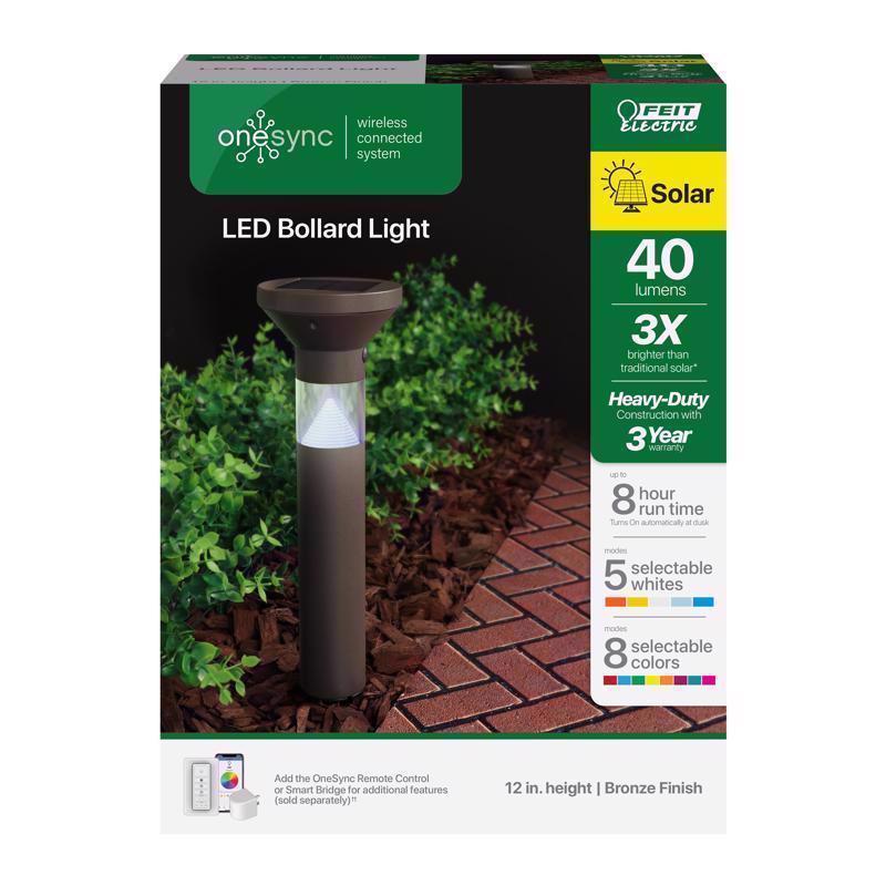 FEIT - Feit OneSync Oil Rubbed Bronze Bronze Solar Powered 40 W LED Bollard Light 1 pk