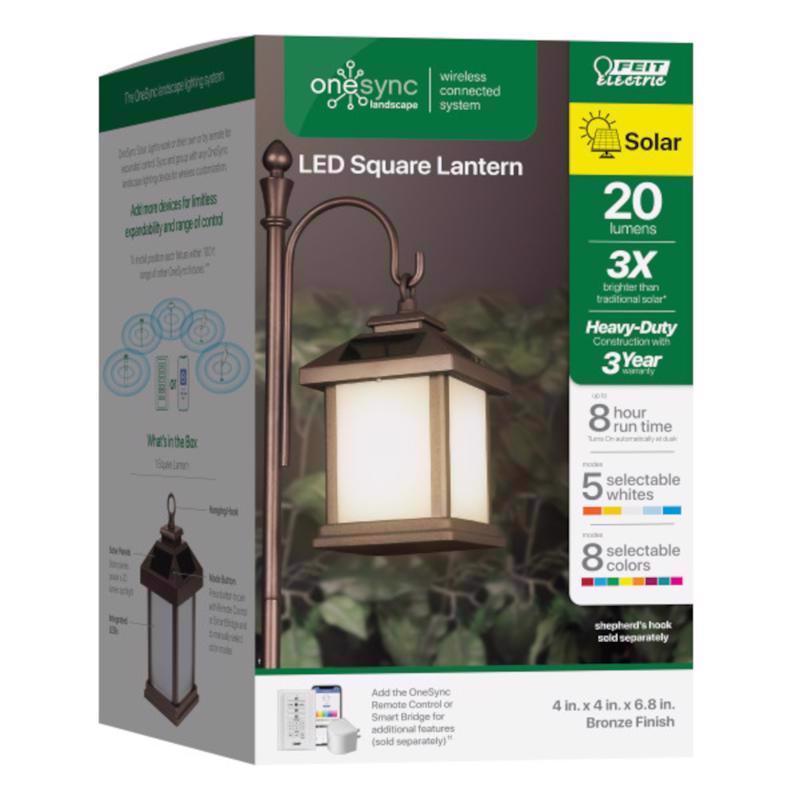 FEIT - Feit Smart Home 4 in. Solar Power Metal Square Hanging Pathway Light Bronze