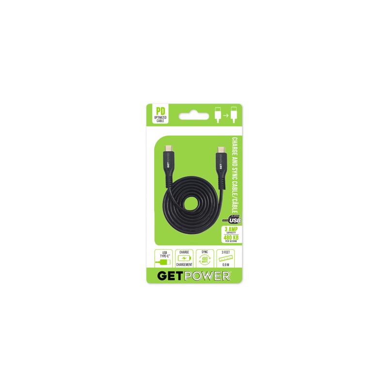 GETPOWER - GetPower Black Hi-Speed USB Charge/Sync Cable For Universal 3 ft. L