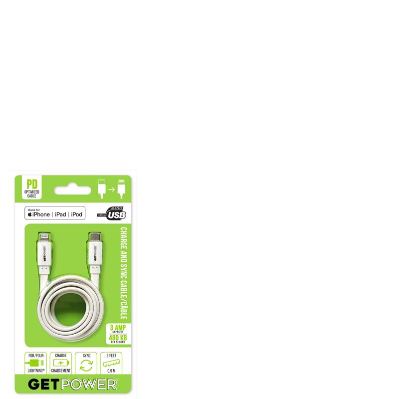 GETPOWER - GetPower White Hi-Speed Lightning to USB-C For Apple 3 ft. L