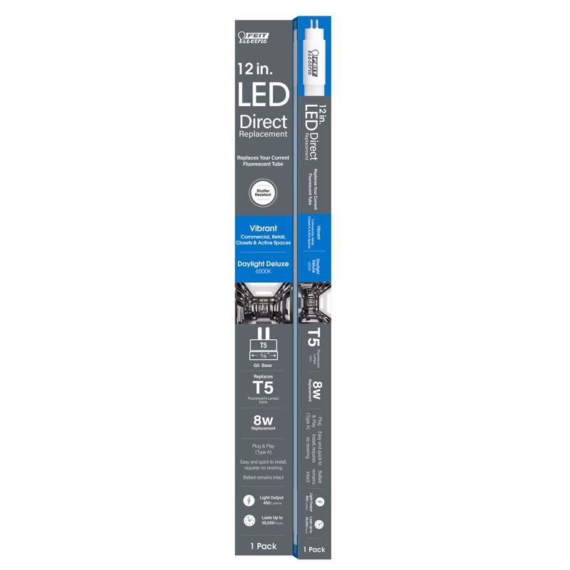 FEIT - Feit General Purpose Daylight Deluxe 12 in. Bi-Pin Linear LED Linear Lamp 8 Watt Equivalence 1 pk - Case of 6