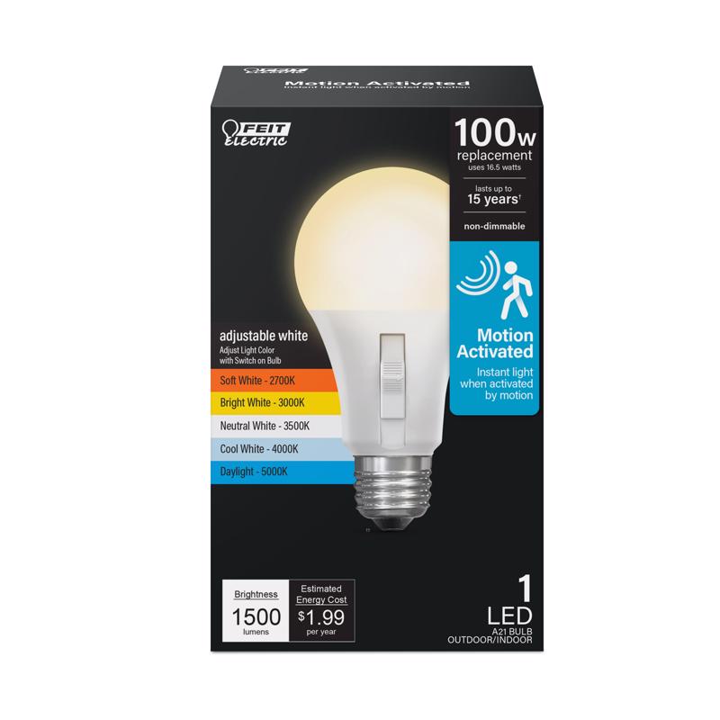 FEIT - Feit A19 E26 (Medium) LED Motion Activated Bulb Tunable White/Color Changing 100 Watt Equivalence 1