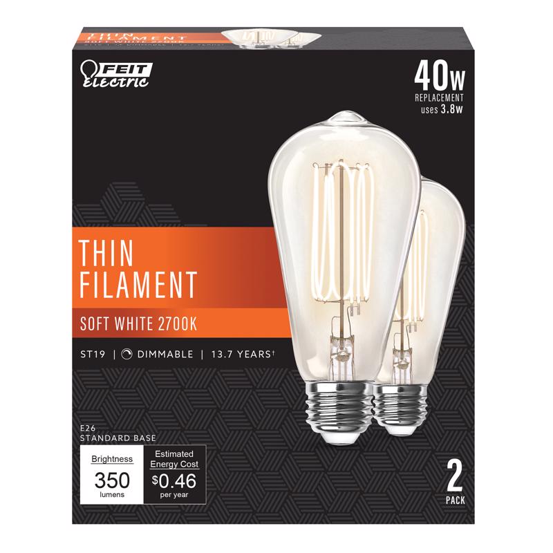 FEIT - Feit ST19 E26 (Medium) Filament LED Bulb Soft White 40 Watt Equivalence 2 pk