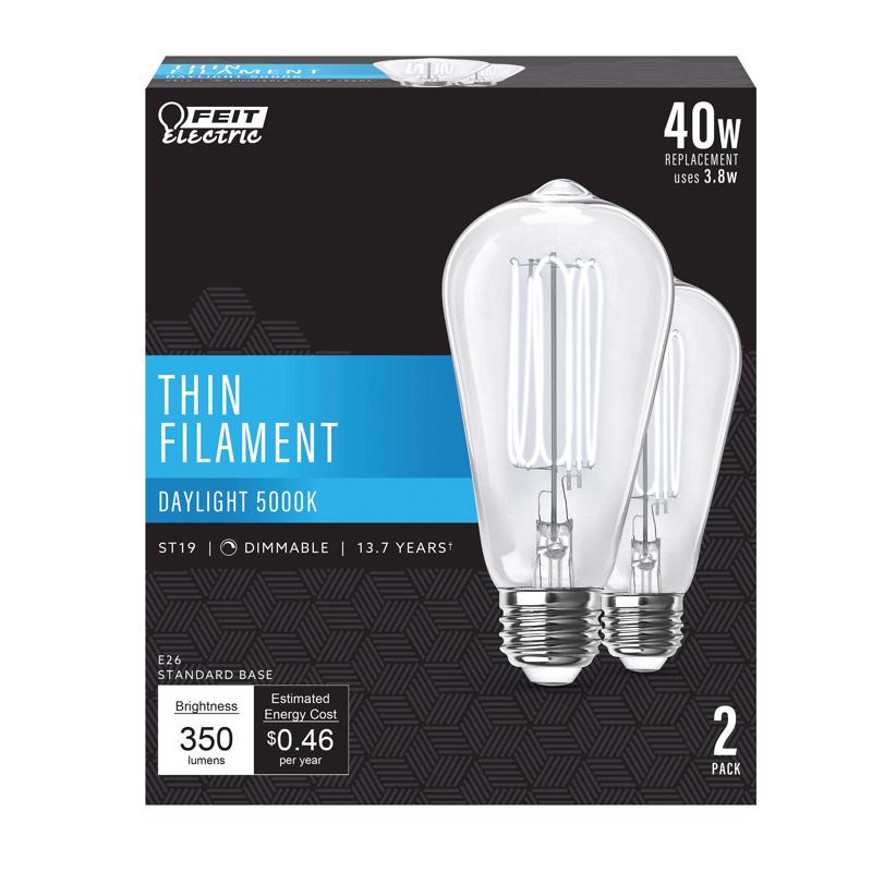 FEIT - Feit ST19 E26 (Medium) Filament LED Bulb Daylight 40 Watt Equivalence 2 pk