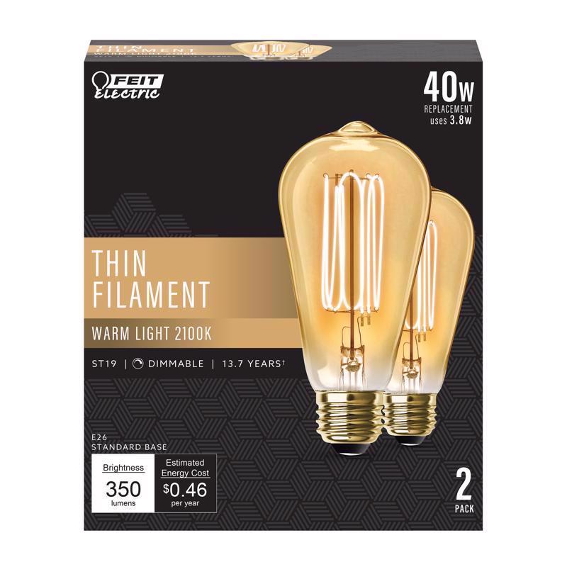 FEIT - Feit LED Filament ST19 E26 (Medium) Filament LED Bulb Warm White 40 Watt Equivalence 2 pk