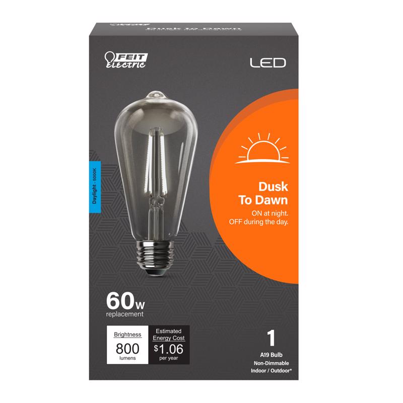 FEIT - Feit ST19 E26 (Medium) LED Dusk to Dawn Bulb Daylight 60 Watt Equivalence 1 pk