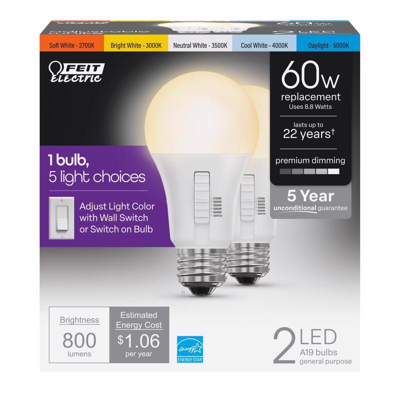 FEIT - Feit LED A19 E26 (Medium) LED Light Bulb Color Changing 60 Watt Equivalence 1 pk