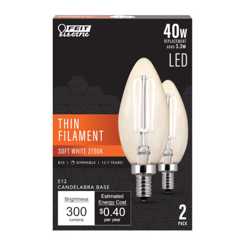 FEIT - Feit LED Filament Mini Candelabra E12 (Candelabra) Filament LED Bulb Soft White 40 Watt Equivalence