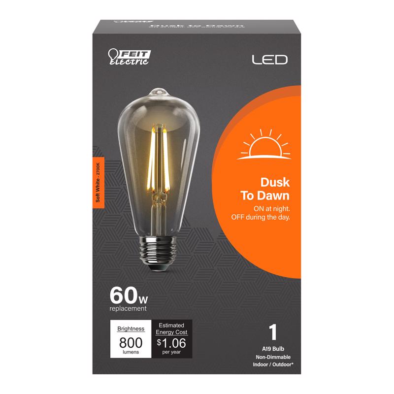 FEIT - Feit ST19 E26 (Medium) LED Dusk to Dawn Bulb Soft White 60 Watt Equivalence 1 pk