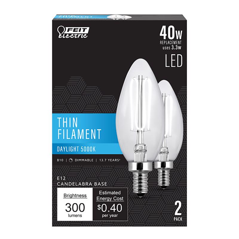 FEIT - Feit B10 E12 (Candelabra) Filament LED Bulb Daylight 40 Watt Equivalence 2 pk