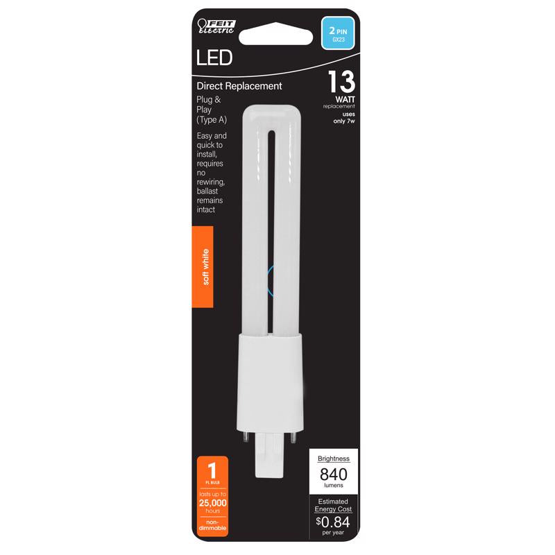 FEIT - Feit LED Linear PL GX23 LED Tube Light Soft White 13 Watt Equivalence 1 pk