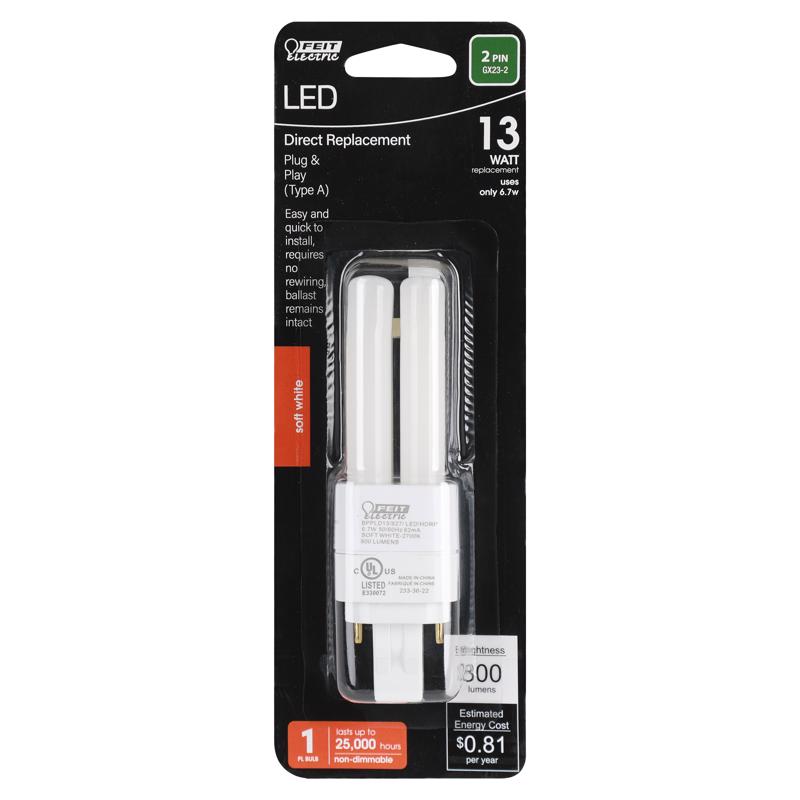 FEIT - Feit LED Linear PL GX23-2 LED Tube Light Soft White 13 Watt Equivalence 1 pk