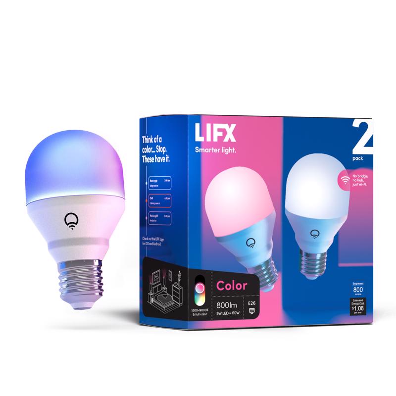 LIFX - LIFX Smart Home A19 E26 (Medium) Smart-Enabled LED Bulb Color Changing 9 Watt Equivalence 2 pk