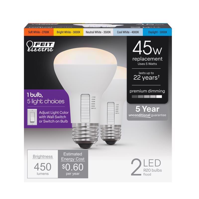 FEIT - Feit LED R20 E26 (Medium) LED Bulb White 45 Watt Equivalence 2 pk