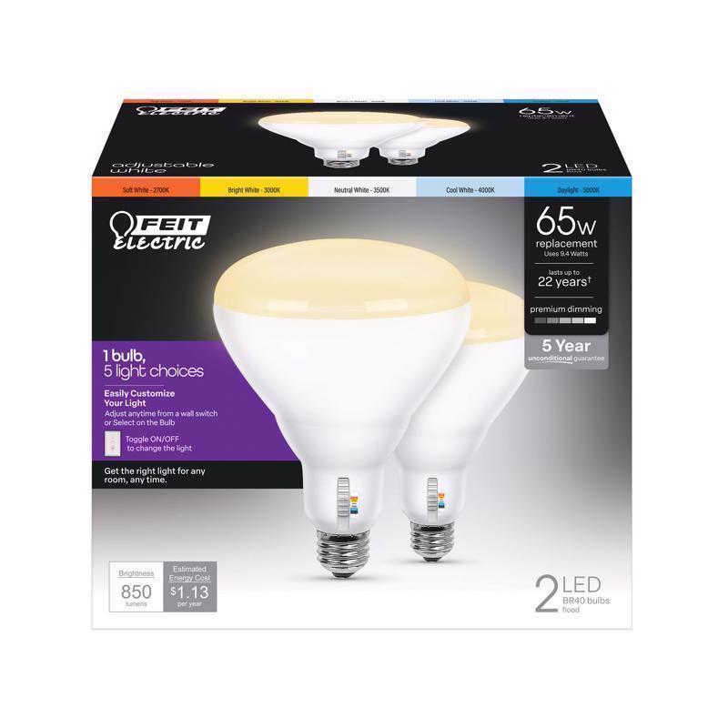 FEIT - Feit LED BR40 E26 (Medium) LED Floodlight Bulb Tunable White/Color Changing 65 Watt Equivalence 2 pk