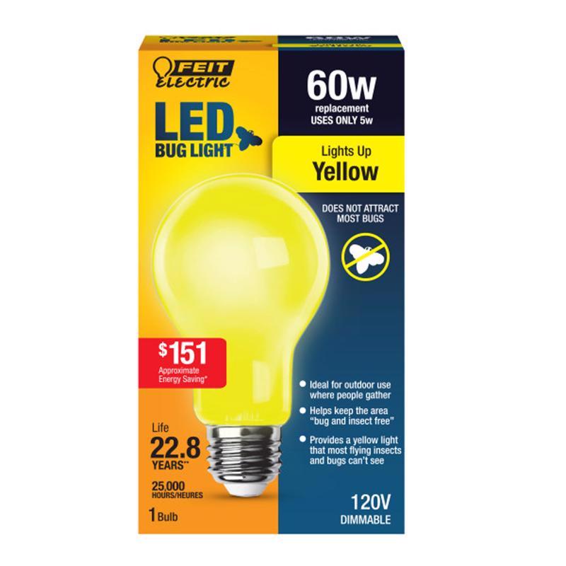 FEIT - Feit LED Specialty A19 E26 (Medium) LED Bug Light Yellow 60 Watt Equivalence 1 pk