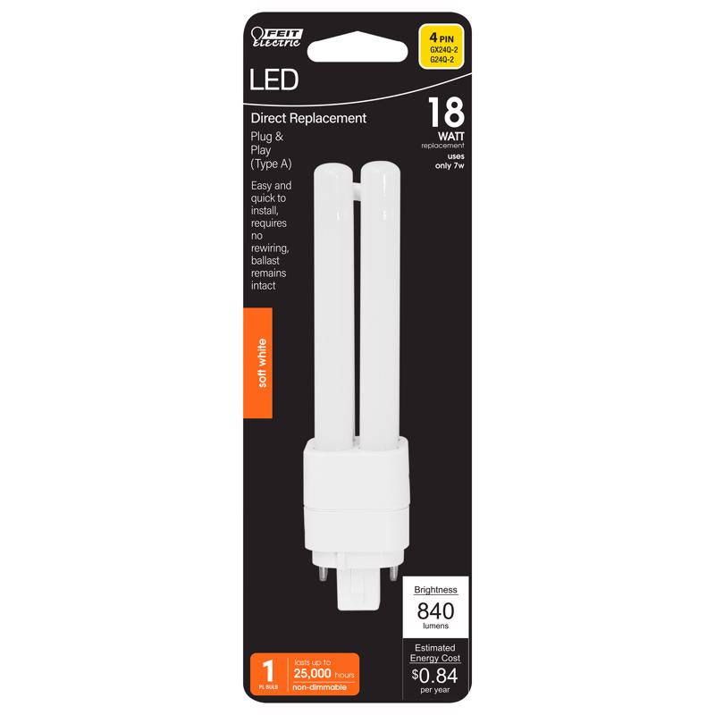 FEIT - Feit LED Linear PL G24Q-2 LED Light Bulb Soft White 18 Watt Equivalence 1 pk