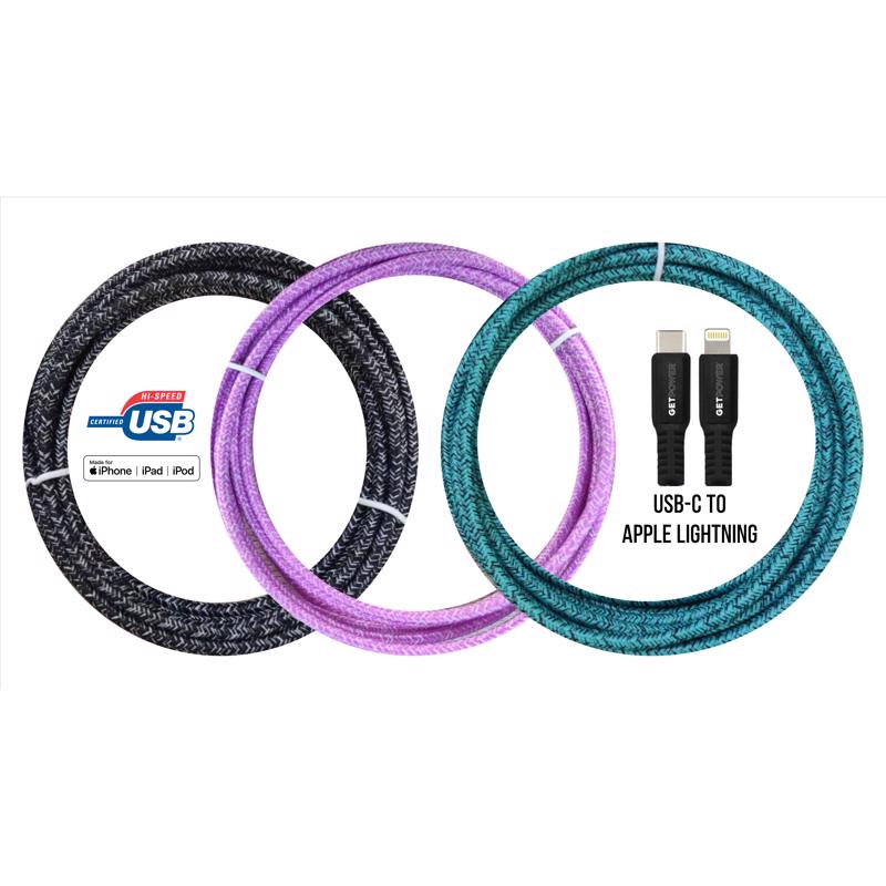 GETPOWER - GetPower Assorted Braided Lightning to USB-C For Apple iPod, iPhone, iPad 10 ft. L - Case of 12