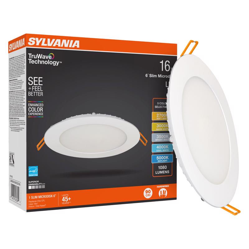 SYLVANIA - Sylvania TruWave White Disklight Retrofit Kit in. W LED Canless Recessed Downlight 16 W