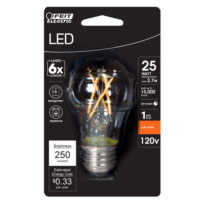 FEIT - Feit A15 E26 (Medium) Filament LED Bulb Soft White 25 Watt Equivalence 1 pk - Case of 6