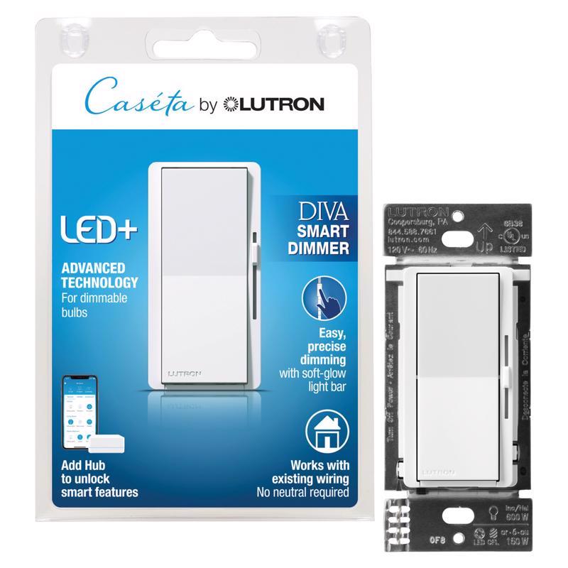 LUTRON - Lutron Caseta Diva White 150 W Smart Dimmer Switch 1 pk