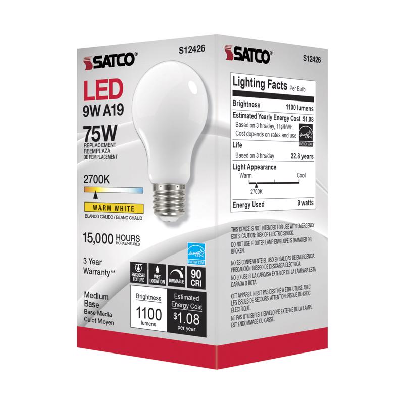 SATCO - Satco A19 E26 (Medium) LED Bulb Soft White 75 Watt Equivalence 1 pk