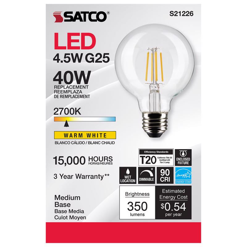 SATCO - Satco G25 E26 (Medium) Filament LED Bulb Warm White 40 Watt Equivalence 1 pk [S21226]