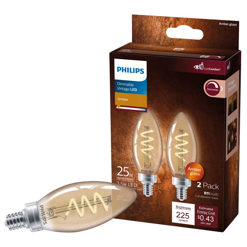 PHILIPS - Philips B11 E12 (Candelabra) LED Bulb Amber 25 Watt Equivalence 2 pk