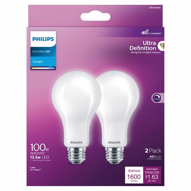 PHILIPS - Philips Ultra Definition A21 E26 (Medium) LED Bulb Daylight 100 Watt Equivalence 2 pk