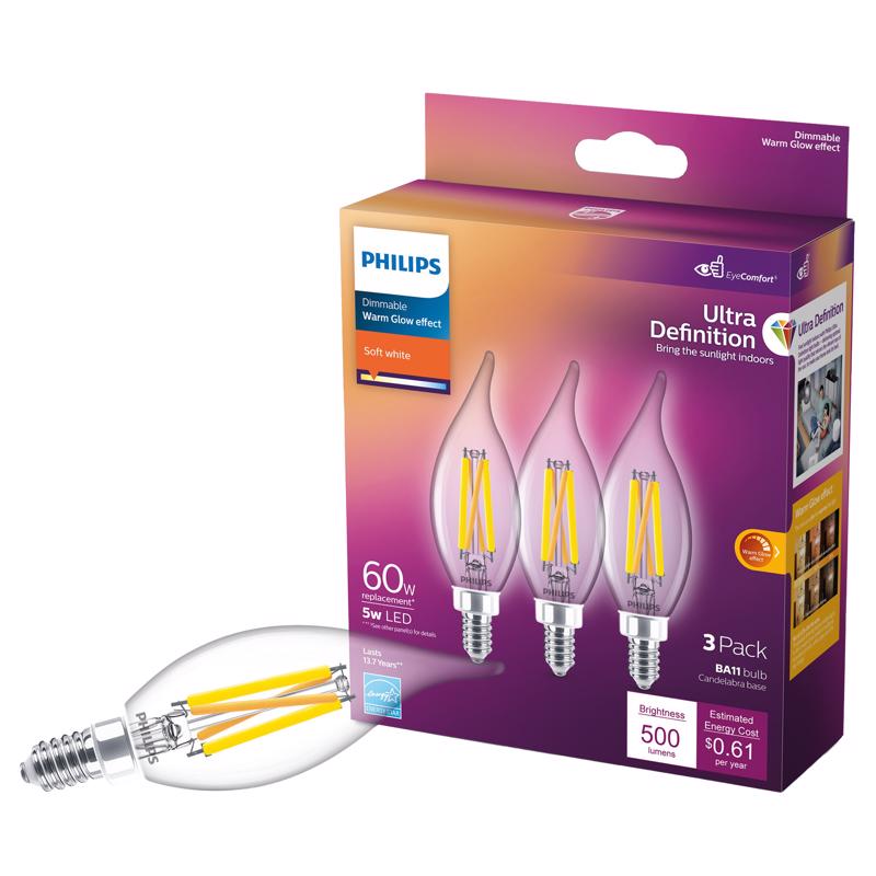 PHILIPS - Philips BA11 E12 (Candelabra) LED Bulb Soft White 60 Watt Equivalence 3 pk