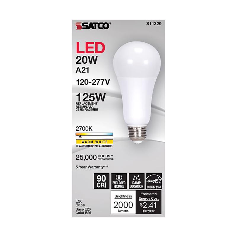 SATCO - Satco A21 E26 (Medium) Filament LED Bulb Warm White 125 Watt Equivalence 1 pk - Case of 6