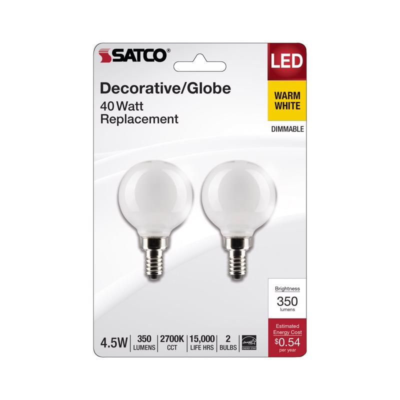 SATCO - Satco G16.5 E12 (Candelabra) Filament LED Bulb Warm White 40 Watt Equivalence 2 pk