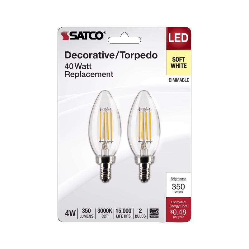 SATCO - Satco B11 E12 (Candelabra) Filament LED Bulb Soft White 40 Watt Equivalence 2 pk [S21820]