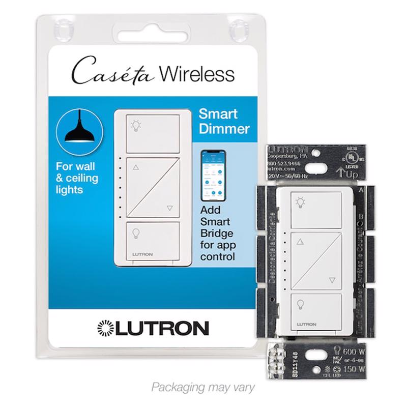 LUTRON - Lutron Caseta White 150 W Smart Dimmer Switch 1 pk