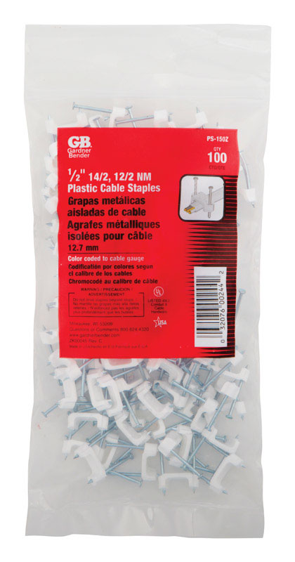 GARDNER BENDER - Gardner Bender 1/2 in. W Plastic Insulated Cable Staple 100 pk