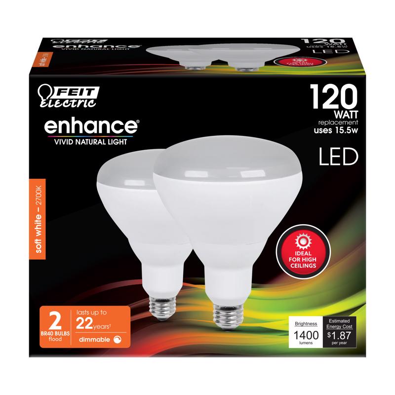 FEIT - Feit Enhance BR40 E26 (Medium) LED Bulb Soft White 120 Watt Equivalence 2 pk