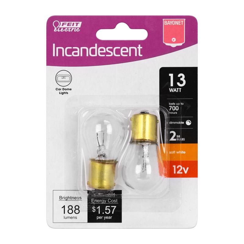 FEIT - Feit 13 W S8 Specialty Incandescent Bulb Bayonet Soft White 2 pk