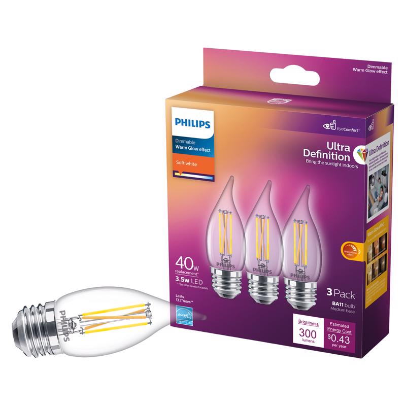 PHILIPS - Philips Ultra Definition BA11 E26 (Medium) LED Bulb Soft White 40 Watt Equivalence 3 pk