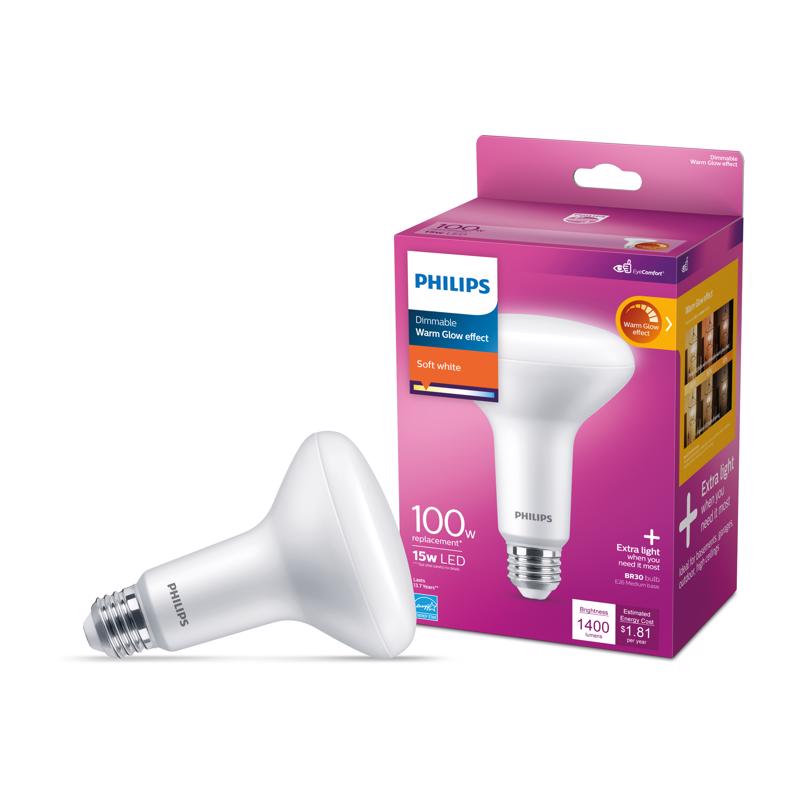 PHILIPS - Philips BR30 E26 (Medium) LED Floodlight Bulb Soft White 100 Watt Equivalence 1 pk