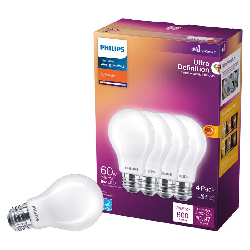 PHILIPS - Philips Ultra Definition A19 E26 (Medium) LED Bulb Soft White 60 Watt Equivalence 4 pk