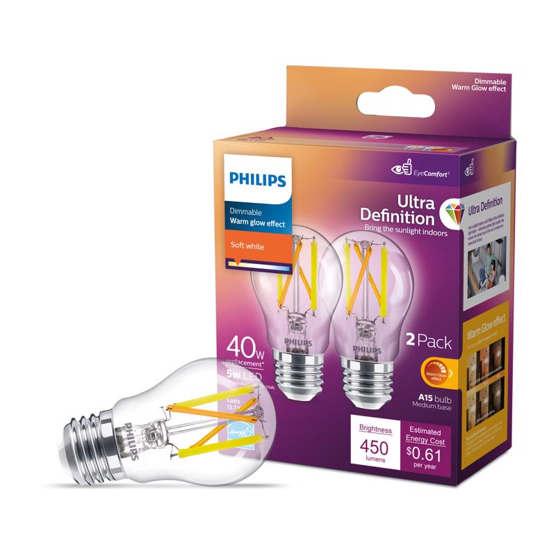 PHILIPS - Philips A15 E26 (Medium) LED Bulb Soft White 40 Watt Equivalence 2 pk [564385]